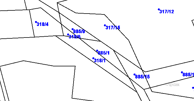 Parcela st. 885/1 v KÚ Plchov, Katastrální mapa