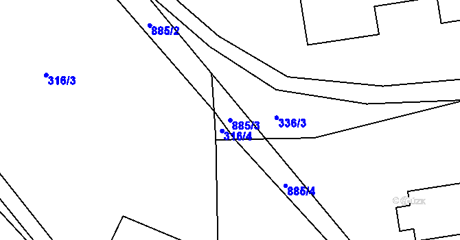 Parcela st. 885/3 v KÚ Plchov, Katastrální mapa