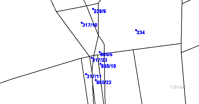 Parcela st. 885/5 v KÚ Plchov, Katastrální mapa