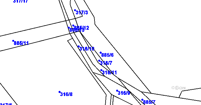 Parcela st. 885/6 v KÚ Plchov, Katastrální mapa