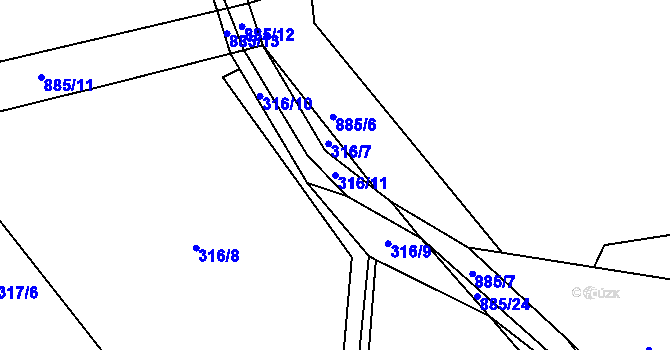 Parcela st. 316/11 v KÚ Plchov, Katastrální mapa
