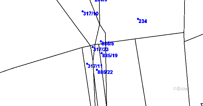 Parcela st. 885/19 v KÚ Plchov, Katastrální mapa