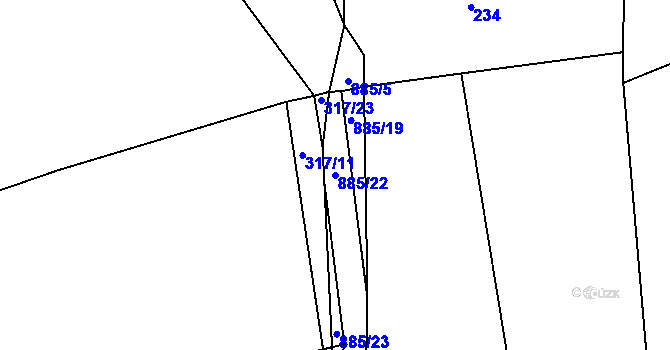 Parcela st. 885/22 v KÚ Plchov, Katastrální mapa