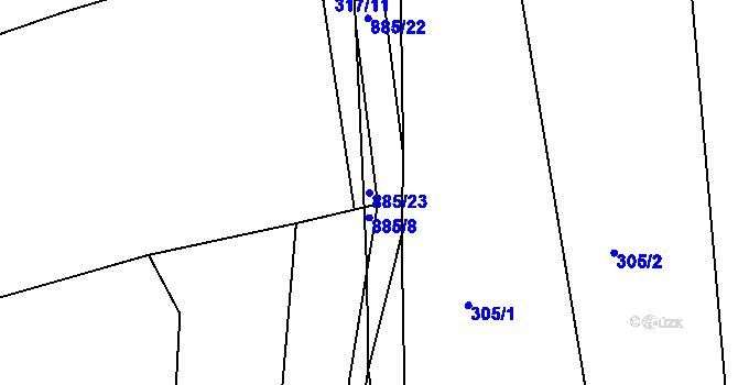 Parcela st. 885/23 v KÚ Plchov, Katastrální mapa