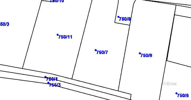 Parcela st. 750/7 v KÚ Plchov, Katastrální mapa