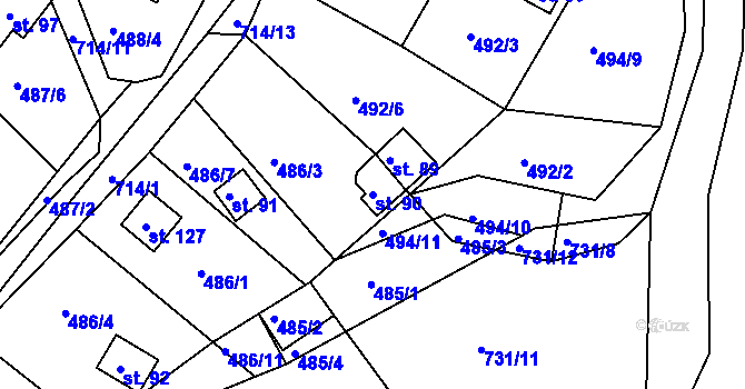 Parcela st. 90 v KÚ Plchůvky, Katastrální mapa