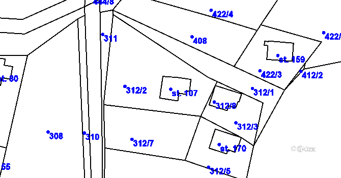 Parcela st. 107 v KÚ Plchůvky, Katastrální mapa