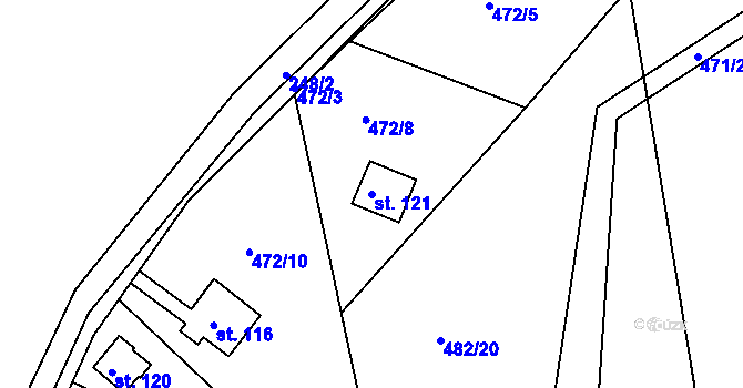 Parcela st. 121 v KÚ Plchůvky, Katastrální mapa