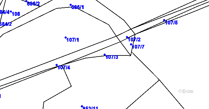 Parcela st. 107/3 v KÚ Plchůvky, Katastrální mapa