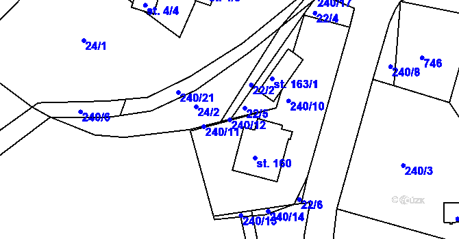 Parcela st. 240/12 v KÚ Plchůvky, Katastrální mapa