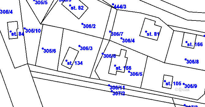 Parcela st. 306/6 v KÚ Plchůvky, Katastrální mapa