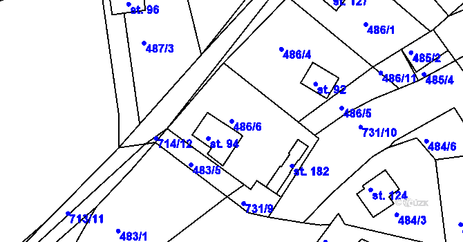 Parcela st. 486/6 v KÚ Plchůvky, Katastrální mapa