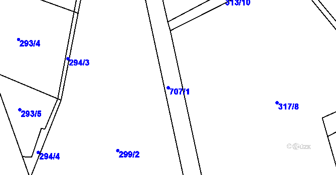 Parcela st. 707/1 v KÚ Plchůvky, Katastrální mapa