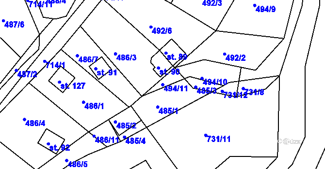Parcela st. 494/11 v KÚ Plchůvky, Katastrální mapa