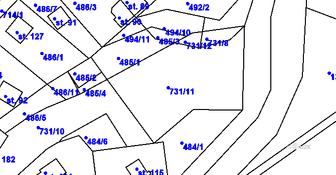Parcela st. 731/11 v KÚ Plchůvky, Katastrální mapa
