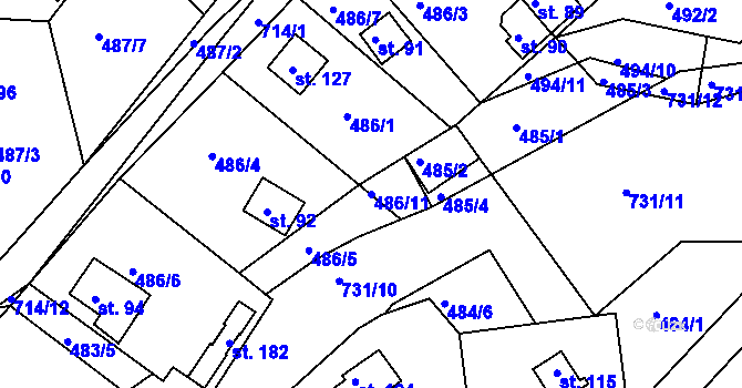 Parcela st. 486/11 v KÚ Plchůvky, Katastrální mapa