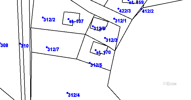 Parcela st. 170 v KÚ Plchůvky, Katastrální mapa