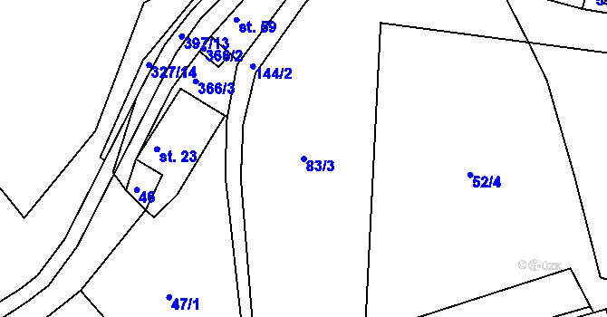 Parcela st. 83/3 v KÚ Plchůvky, Katastrální mapa