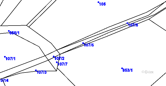Parcela st. 107/5 v KÚ Plchůvky, Katastrální mapa