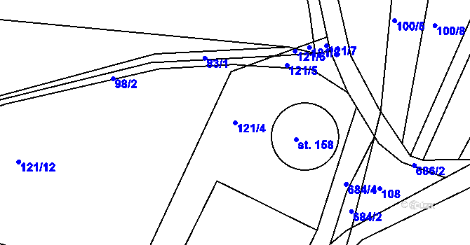 Parcela st. 121/4 v KÚ Plchůvky, Katastrální mapa