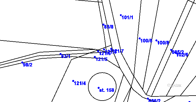 Parcela st. 121/6 v KÚ Plchůvky, Katastrální mapa