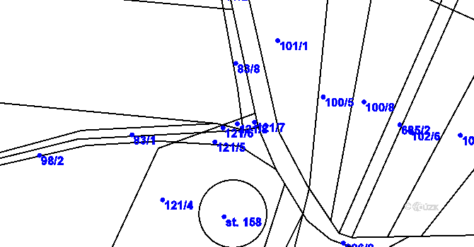 Parcela st. 121/8 v KÚ Plchůvky, Katastrální mapa
