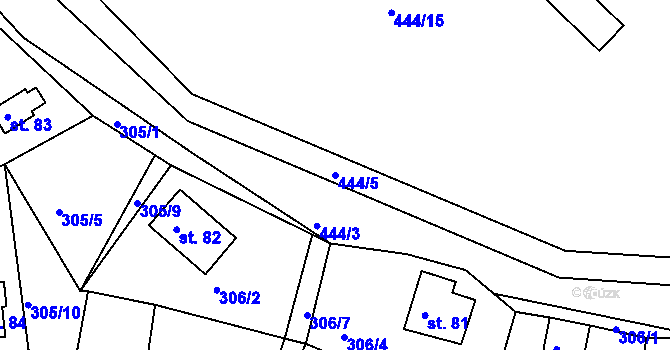 Parcela st. 444/5 v KÚ Plchůvky, Katastrální mapa