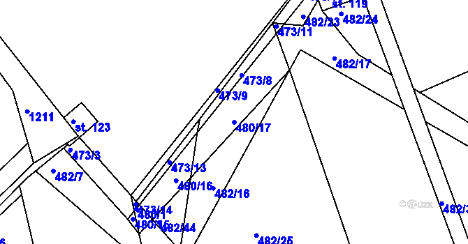 Parcela st. 480/17 v KÚ Plchůvky, Katastrální mapa