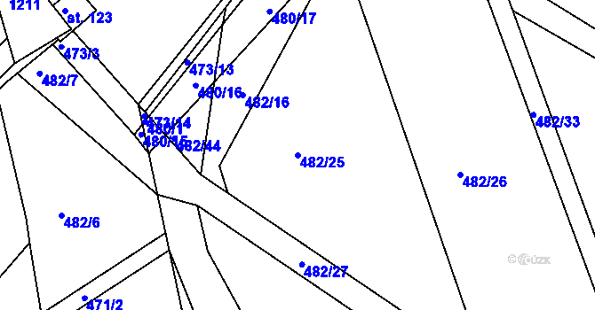 Parcela st. 482/25 v KÚ Plchůvky, Katastrální mapa