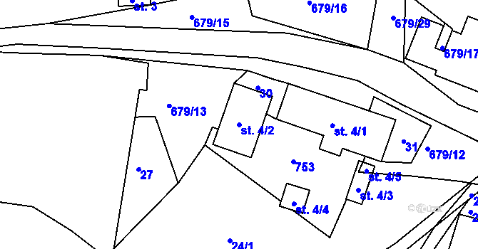 Parcela st. 4/2 v KÚ Plchůvky, Katastrální mapa