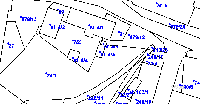 Parcela st. 4/3 v KÚ Plchůvky, Katastrální mapa