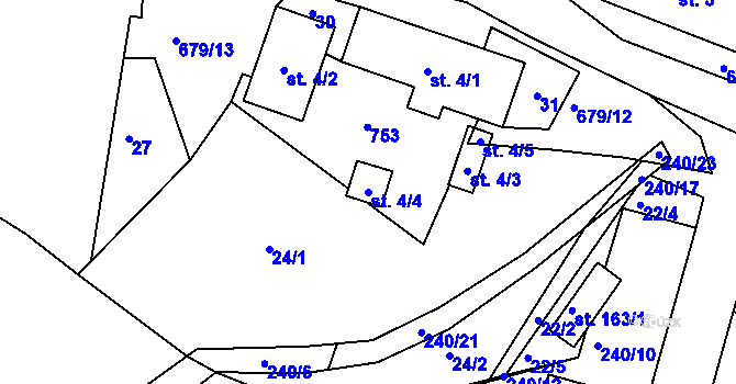 Parcela st. 4/4 v KÚ Plchůvky, Katastrální mapa