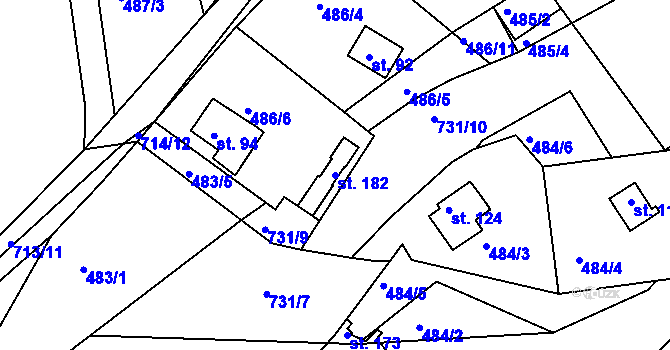 Parcela st. 182 v KÚ Plchůvky, Katastrální mapa