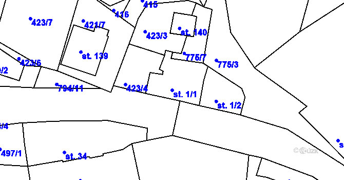 Parcela st. 1/1 v KÚ Plískov, Katastrální mapa