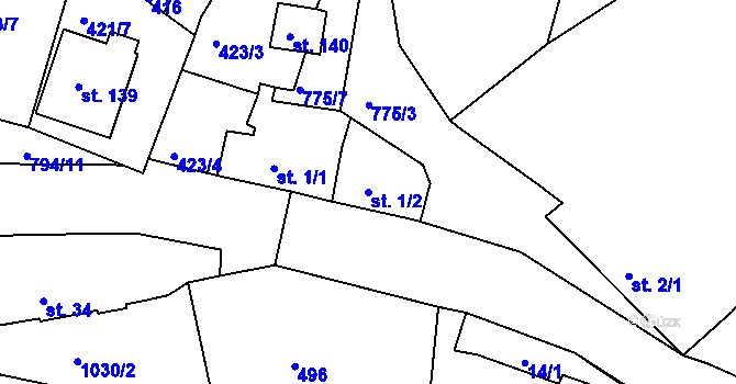 Parcela st. 1/2 v KÚ Plískov, Katastrální mapa
