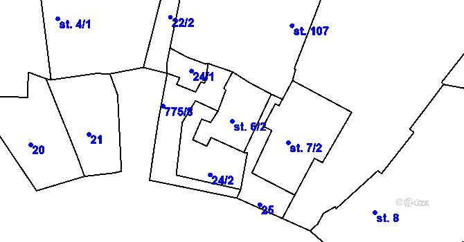Parcela st. 6/2 v KÚ Plískov, Katastrální mapa