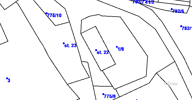 Parcela st. 22 v KÚ Plískov, Katastrální mapa