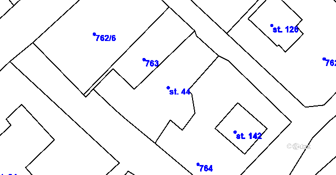 Parcela st. 44 v KÚ Plískov, Katastrální mapa