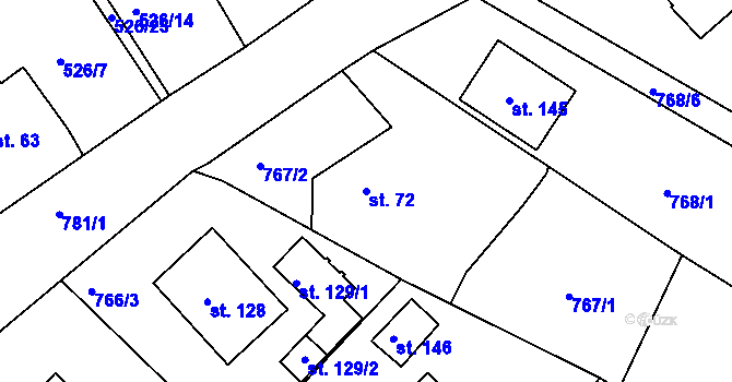 Parcela st. 72 v KÚ Plískov, Katastrální mapa