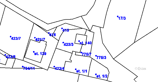 Parcela st. 140 v KÚ Plískov, Katastrální mapa