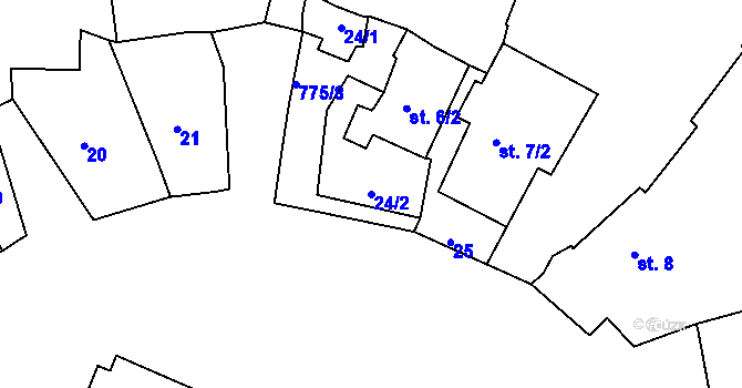 Parcela st. 24/2 v KÚ Plískov, Katastrální mapa