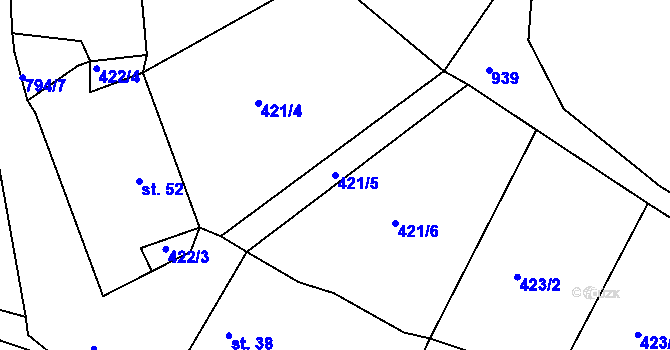 Parcela st. 421/5 v KÚ Plískov, Katastrální mapa