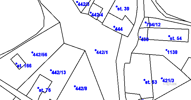 Parcela st. 442/1 v KÚ Plískov, Katastrální mapa