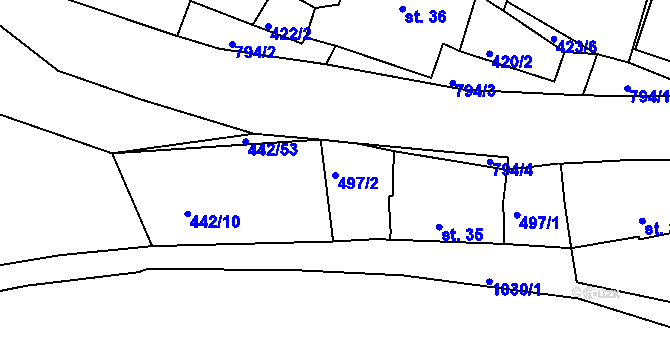 Parcela st. 497/2 v KÚ Plískov, Katastrální mapa