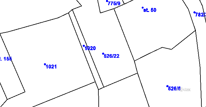 Parcela st. 526/22 v KÚ Plískov, Katastrální mapa