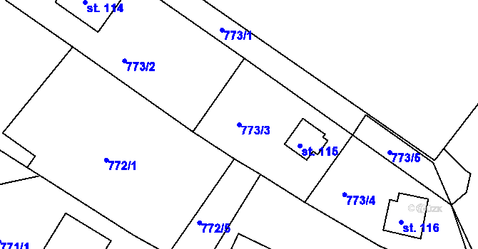 Parcela st. 773/3 v KÚ Plískov, Katastrální mapa