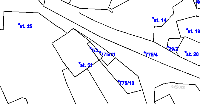 Parcela st. 775/11 v KÚ Plískov, Katastrální mapa