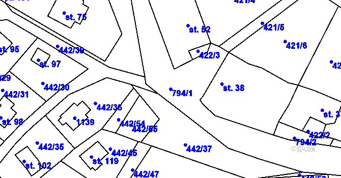 Parcela st. 794/1 v KÚ Plískov, Katastrální mapa