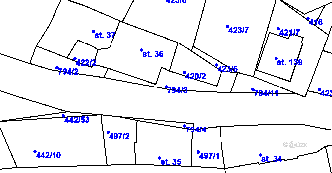 Parcela st. 794/3 v KÚ Plískov, Katastrální mapa