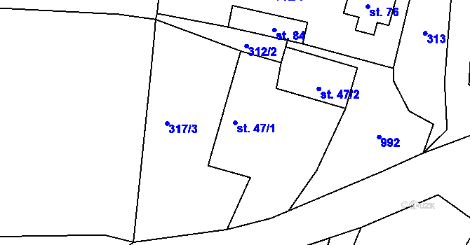 Parcela st. 47/1 v KÚ Plíškovice, Katastrální mapa